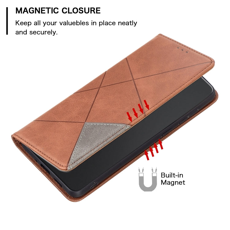 For Xiaomi Poco M6 Pro 4G Rhombus Texture Magnetic Leather Phone Case(Brown) - Xiaomi Cases by buy2fix | Online Shopping UK | buy2fix