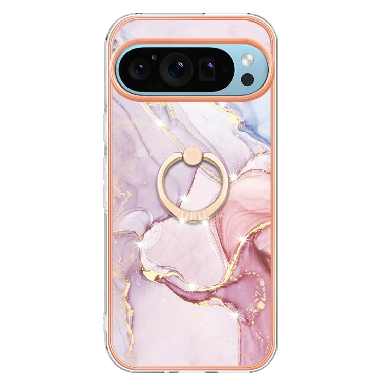 For Google Pixel 9 / 9 Pro Electroplating Marble IMD TPU Phone Case with Ring Holder(Rose Gold 005) - Google Cases by buy2fix | Online Shopping UK | buy2fix