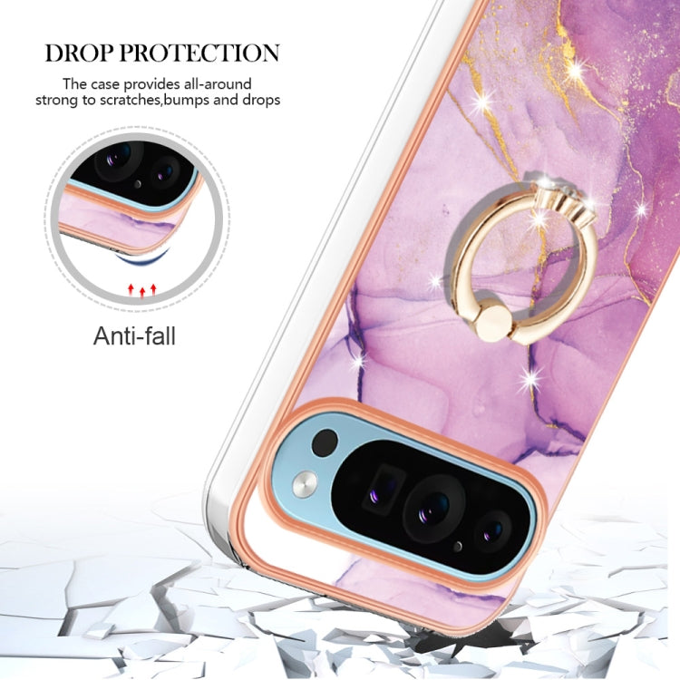 For Google Pixel 9 / 9 Pro Electroplating Marble IMD TPU Phone Case with Ring Holder(Purple 001) - Google Cases by buy2fix | Online Shopping UK | buy2fix