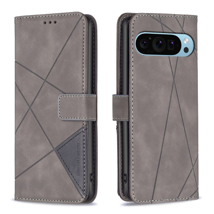 For Google Pixel 9 Magnetic Buckle Rhombus Texture Leather Phone Case(Grey) - Google Cases by buy2fix | Online Shopping UK | buy2fix