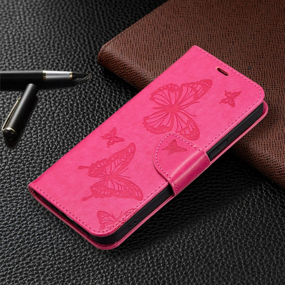 For Xiaomi Redmi Note 13 4G Global Two Butterflies Embossing Leather Phone Case(Rose Red) - Note 13 Cases by buy2fix | Online Shopping UK | buy2fix