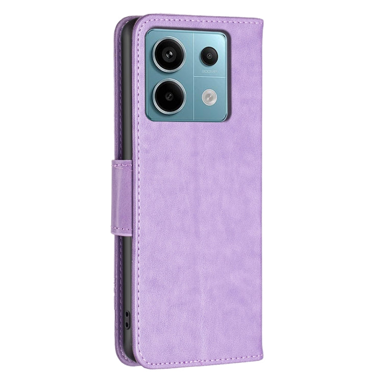 For Xiaomi Redmi Note 13 Pro 4G Global Two Butterflies Embossing Leather Phone Case(Purple) - Note 13 Pro Cases by buy2fix | Online Shopping UK | buy2fix