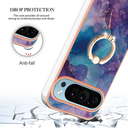 For Google Pixel 9 / 9 Pro Electroplating Marble Dual-side IMD Phone Case with Ring(Purple 016) - Google Cases by buy2fix | Online Shopping UK | buy2fix