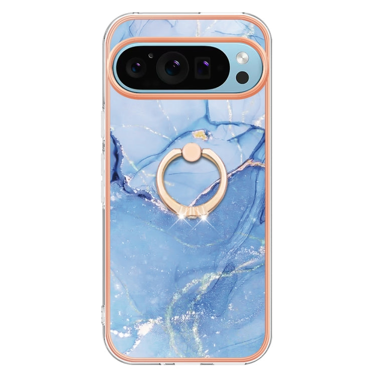 For Google Pixel 9 / 9 Pro Electroplating Marble Dual-side IMD Phone Case with Ring(Blue 018) - Google Cases by buy2fix | Online Shopping UK | buy2fix