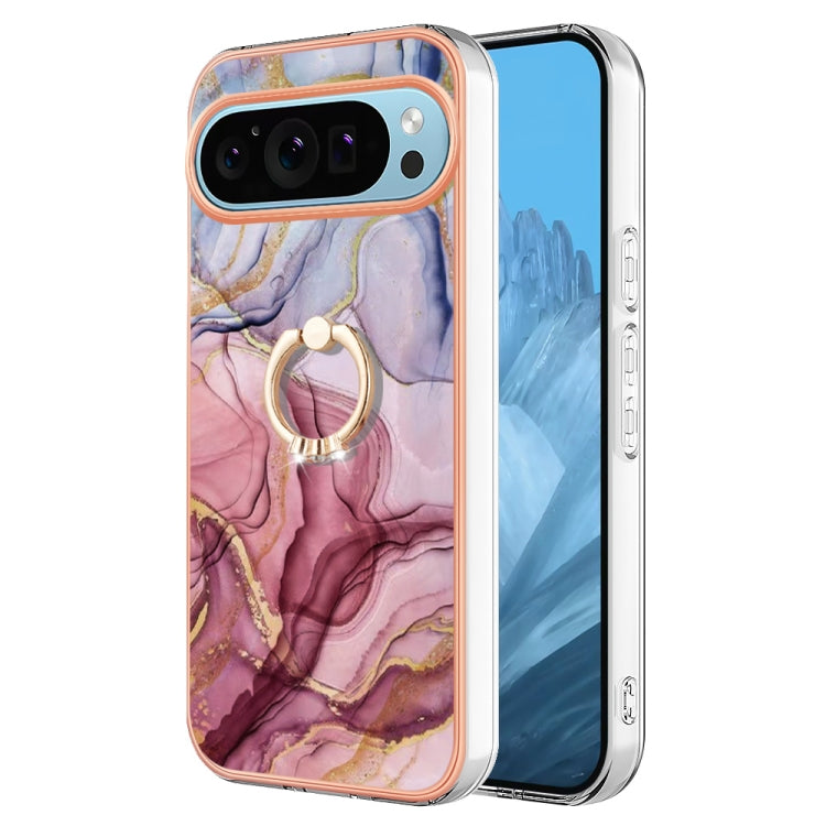 For Google Pixel 9 / 9 Pro Electroplating Marble Dual-side IMD Phone Case with Ring(Rose Red 014) - Google Cases by buy2fix | Online Shopping UK | buy2fix