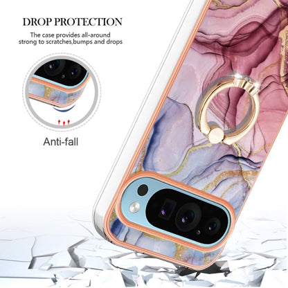 For Google Pixel 9 / 9 Pro Electroplating Marble Dual-side IMD Phone Case with Ring(Rose Red 014) - Google Cases by buy2fix | Online Shopping UK | buy2fix