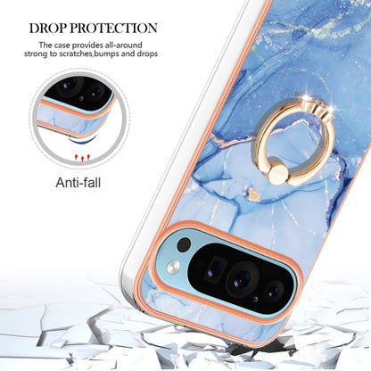 For Google Pixel 9 Pro XL Electroplating Marble Dual-side IMD Phone Case with Ring(Blue 018) - Google Cases by buy2fix | Online Shopping UK | buy2fix