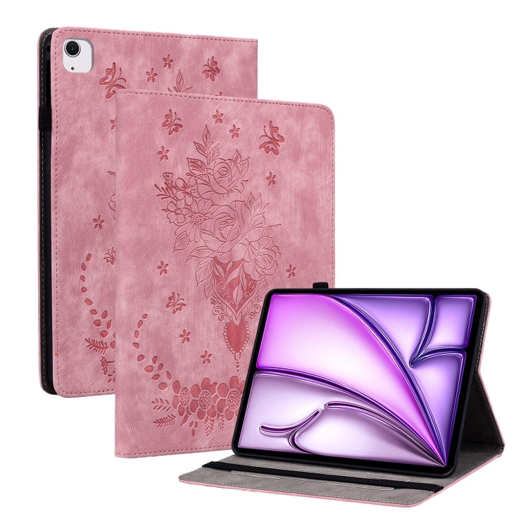 For iPad Air 11 2024 Butterfly Rose Embossed Leather Smart Tablet Case(Pink) - iPad Air 11 2024 Cases by buy2fix | Online Shopping UK | buy2fix