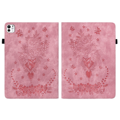 For iPad Pro 11 2024 Butterfly Rose Embossed Leather Smart Tablet Case(Pink) - iPad Pro 11 2024 Cases by buy2fix | Online Shopping UK | buy2fix