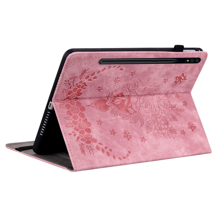 For Samsung Galaxy Tab S9 Butterfly Rose Embossed Leather Tablet Case(Pink) - Galaxy Tab S9 Cases by buy2fix | Online Shopping UK | buy2fix