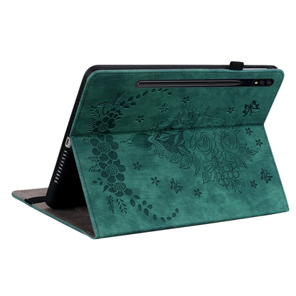 For Samsung Galaxy Tab S9+ Butterfly Rose Embossed Leather Tablet Case(Green) - Galaxy Tab S9+ Cases by buy2fix | Online Shopping UK | buy2fix