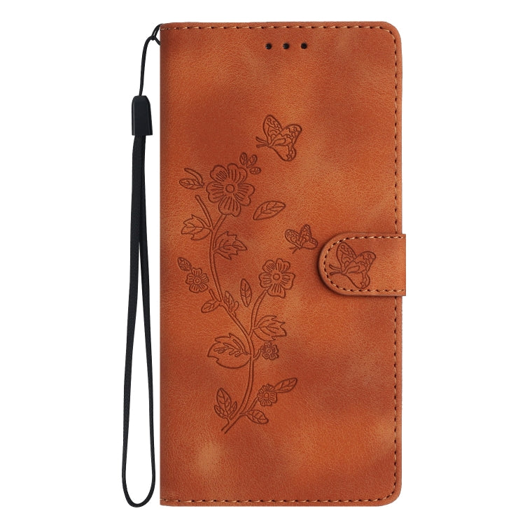 For iPhone 16 Pro Flower Butterfly Embossing Pattern Leather Phone Case(Brown) - iPhone 16 Pro Cases by buy2fix | Online Shopping UK | buy2fix