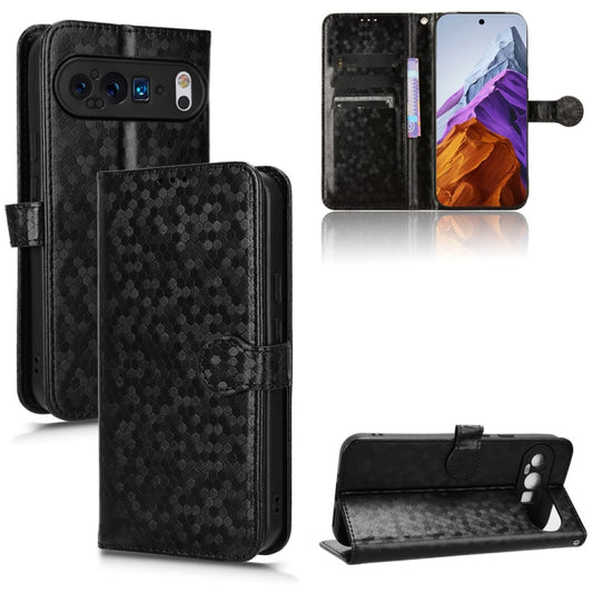 For Google Pixel 9 Pro Honeycomb Dot Texture Leather Phone Case(Black) - Google Cases by buy2fix | Online Shopping UK | buy2fix