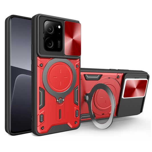 For Xiaomi 13T / Redmi K60 Ultra CD Texture Sliding Camshield Magnetic Holder Phone Case(Red) - Redmi K60 Ultra Cases by buy2fix | Online Shopping UK | buy2fix