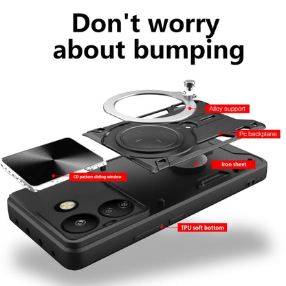 For Xiaomi Redmi 13C 4G CD Texture Sliding Camshield Magnetic Holder Phone Case(Black) - 13C Cases by buy2fix | Online Shopping UK | buy2fix