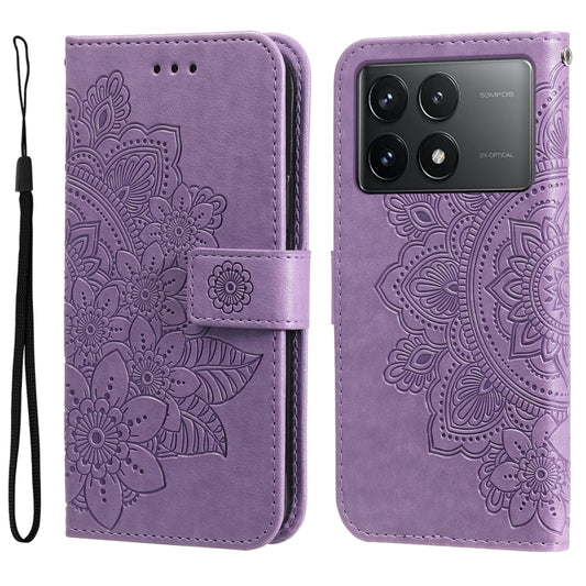 For Xiaomi Redmi K70 / K70 Pro 7-petal Flowers Embossing Leather Phone Case(Light Purple) - K70 Pro Cases by buy2fix | Online Shopping UK | buy2fix