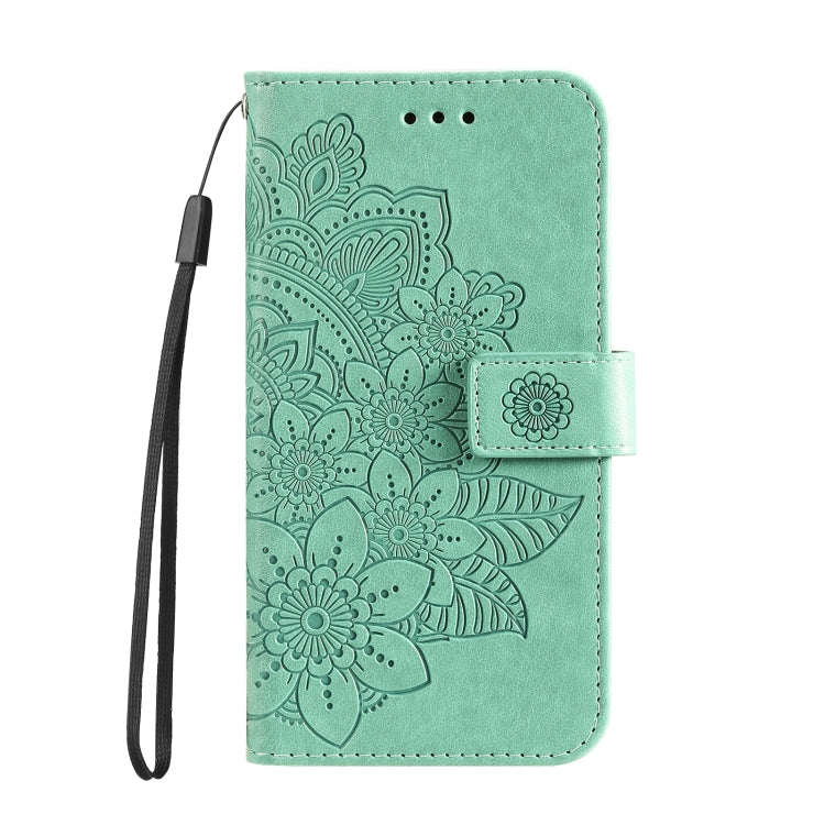 For Xiaomi Redmi K70 / K70 Pro 7-petal Flowers Embossing Leather Phone Case(Green) - K70 Pro Cases by buy2fix | Online Shopping UK | buy2fix