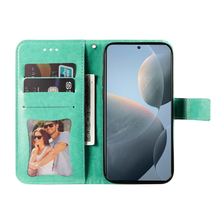 For Xiaomi Redmi K70 / K70 Pro 7-petal Flowers Embossing Leather Phone Case(Green) - K70 Pro Cases by buy2fix | Online Shopping UK | buy2fix