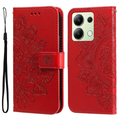 For Xiaomi Redmi Note13 4G 7-petal Flowers Embossing Leather Phone Case(Red) - Note 13 Cases by buy2fix | Online Shopping UK | buy2fix