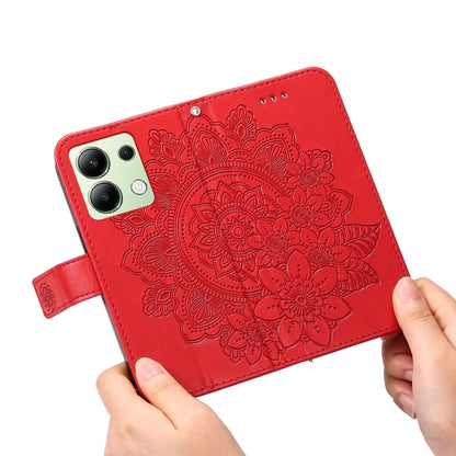 For Xiaomi Redmi Note13 4G 7-petal Flowers Embossing Leather Phone Case(Red) - Note 13 Cases by buy2fix | Online Shopping UK | buy2fix