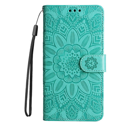 For Xiaomi 14 Embossed Sunflower Leather Phone Case(Green) - 14 Cases by buy2fix | Online Shopping UK | buy2fix