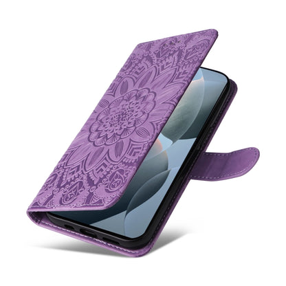 For Xiaomi Redmi K70E Embossed Sunflower Leather Phone Case(Purple) - K70E Cases by buy2fix | Online Shopping UK | buy2fix