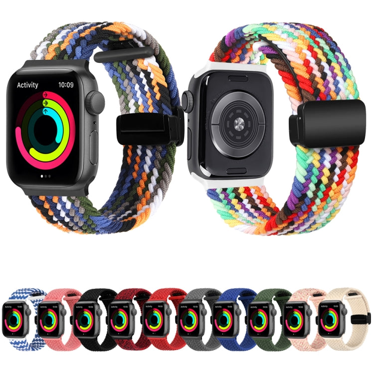 Magnetic Fold Clasp Woven Watch Band For Apple Watch 8 45mm(Rainbow Color) - Watch Bands by buy2fix | Online Shopping UK | buy2fix