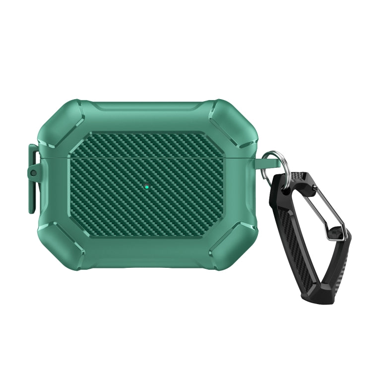 For AirPods Pro 2 Carbon Brazing Dimension TPU+PC Headphone Protective Cover with Switch Lock & Carabiner(Green) - For AirPods Pro 2 by buy2fix | Online Shopping UK | buy2fix