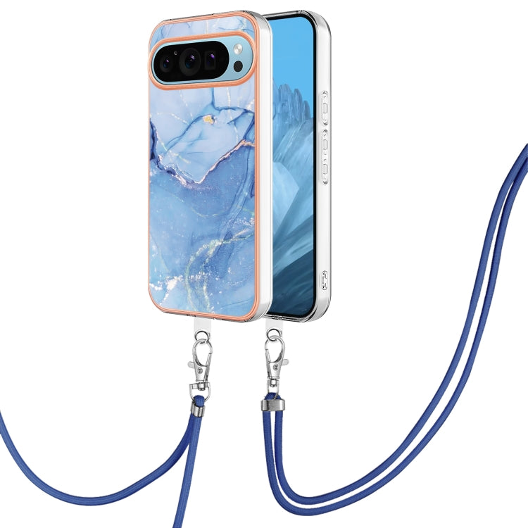 For Google Pixel 9 / 9 Pro Electroplating Marble Dual-side IMD Phone Case with Lanyard(Blue 018) - Google Cases by buy2fix | Online Shopping UK | buy2fix