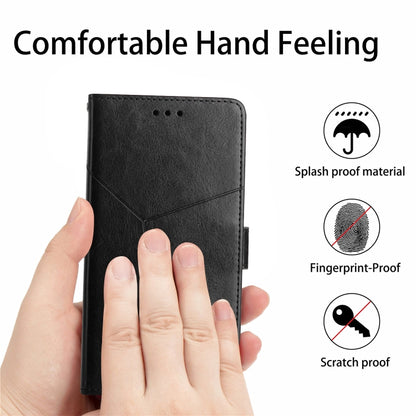 For iPhone 16 Pro HT01 Y-shaped Pattern Flip Leather Phone Case(Black) - iPhone 16 Pro Cases by buy2fix | Online Shopping UK | buy2fix