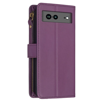 For Google Pixel 7a 9 Card Slots Zipper Wallet Leather Flip Phone Case(Dark Purple) - Google Cases by buy2fix | Online Shopping UK | buy2fix