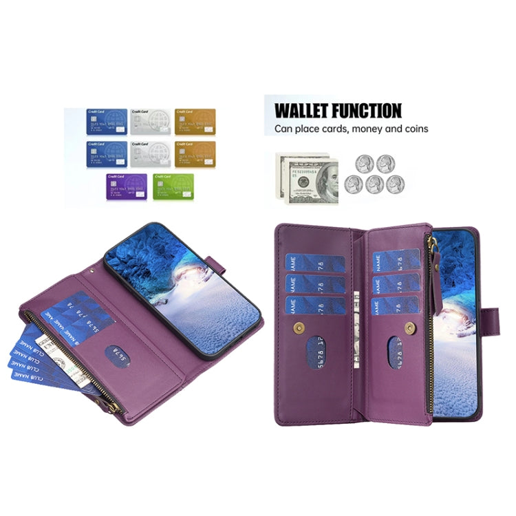 For Google Pixel 7a 9 Card Slots Zipper Wallet Leather Flip Phone Case(Dark Purple) - Google Cases by buy2fix | Online Shopping UK | buy2fix