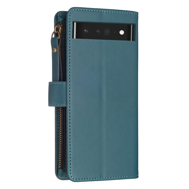 For Google Pixel 7 Pro 9 Card Slots Zipper Wallet Leather Flip Phone Case(Green) - Google Cases by buy2fix | Online Shopping UK | buy2fix