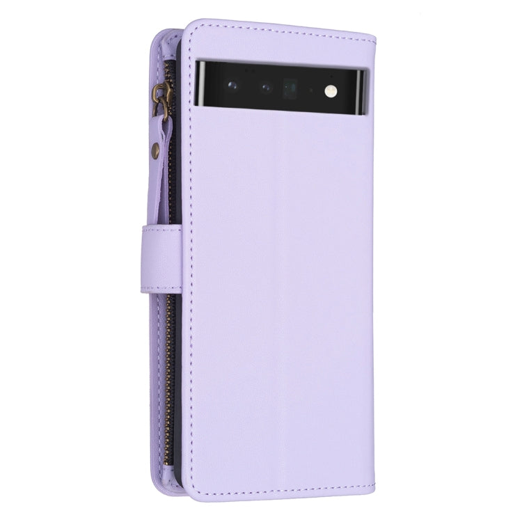 For Google Pixel 7 Pro 9 Card Slots Zipper Wallet Leather Flip Phone Case(Light Purple) - Google Cases by buy2fix | Online Shopping UK | buy2fix