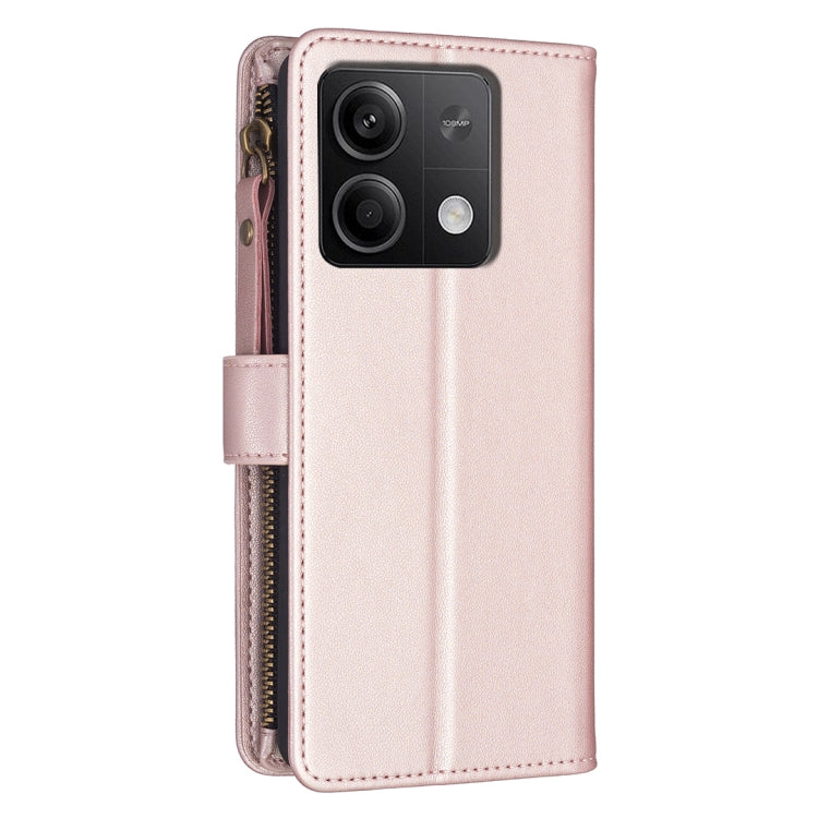 For Xiaomi Redmi Note 13 4G Global 9 Card Slots Zipper Wallet Leather Flip Phone Case(Rose Gold) - Note 13 Cases by buy2fix | Online Shopping UK | buy2fix