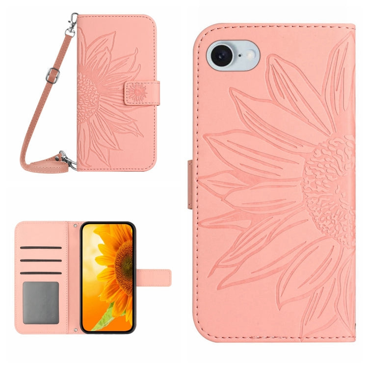 For iPhone SE 2024 Skin Feel Sun Flower Embossed Flip Leather Phone Case with Lanyard(Pink) - More iPhone Cases by buy2fix | Online Shopping UK | buy2fix