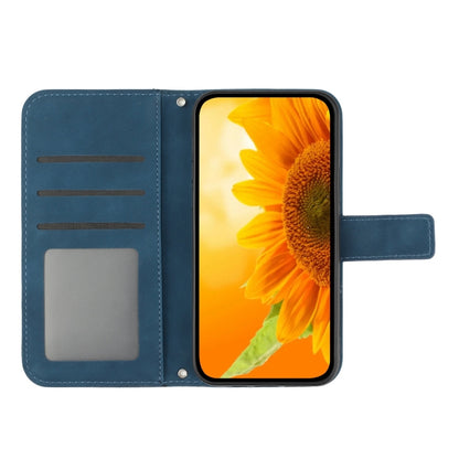 For iPhone 16 Plus Skin Feel Sun Flower Embossed Flip Leather Phone Case with Lanyard(Inky Blue) - iPhone 16 Plus Cases by buy2fix | Online Shopping UK | buy2fix