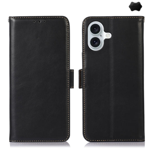 For iPhone 16 Plus Crazy Horse Top Layer Cowhide Leather Phone Case(Black) - iPhone 16 Plus Cases by buy2fix | Online Shopping UK | buy2fix