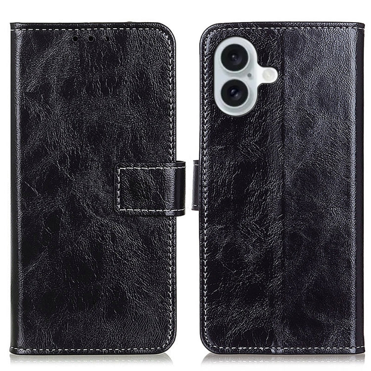 For iPhone 16 Plus Retro Crazy Horse Texture Horizontal Flip Leather Phone Case(Black) - iPhone 16 Plus Cases by buy2fix | Online Shopping UK | buy2fix