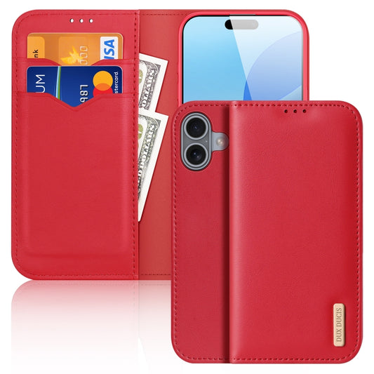 For iPhone 16 Plus DUX DUCIS Hivo Series Cowhide + PU + TPU Flip Phone Case(Red) - iPhone 16 Plus Cases by DUX DUCIS | Online Shopping UK | buy2fix