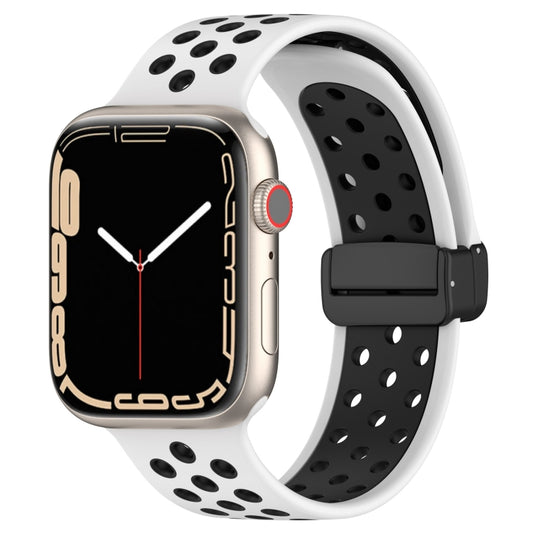 For Apple Watch SE 40mm Magnetic Buckle Silicone Watch Band(White Black) - Watch Bands by buy2fix | Online Shopping UK | buy2fix