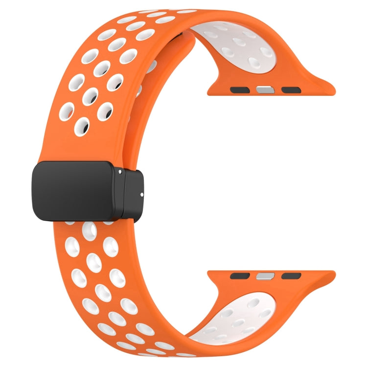 For Apple Watch SE 40mm Magnetic Buckle Silicone Watch Band(Orange White) - Watch Bands by buy2fix | Online Shopping UK | buy2fix