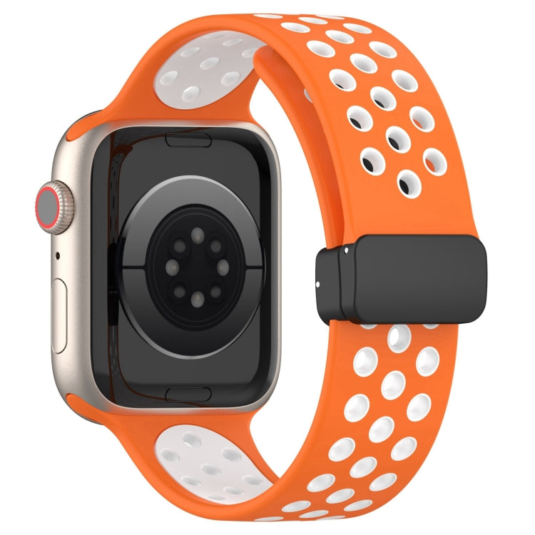 For Apple Watch SE 40mm Magnetic Buckle Silicone Watch Band(Orange White) - Watch Bands by buy2fix | Online Shopping UK | buy2fix