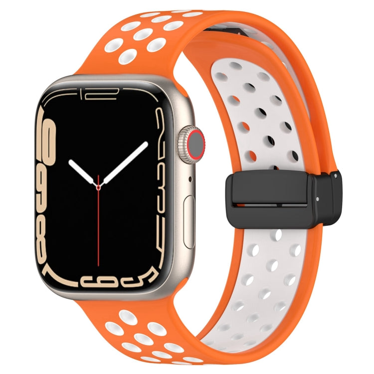 For Apple Watch 5 44mm Magnetic Buckle Silicone Watch Band(Orange White) - Watch Bands by buy2fix | Online Shopping UK | buy2fix