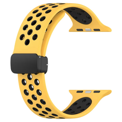 For Apple Watch 4 44mm Magnetic Buckle Silicone Watch Band(Yellow Black) - Watch Bands by buy2fix | Online Shopping UK | buy2fix