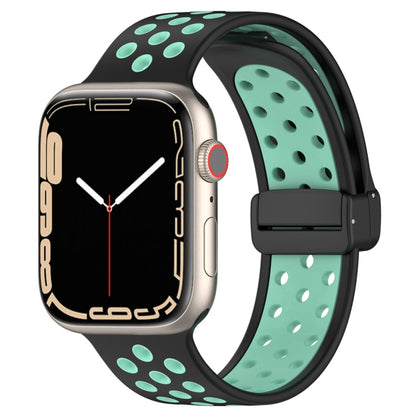 For Apple Watch 3 38mm Magnetic Buckle Silicone Watch Band(Black Cyan) - Watch Bands by buy2fix | Online Shopping UK | buy2fix