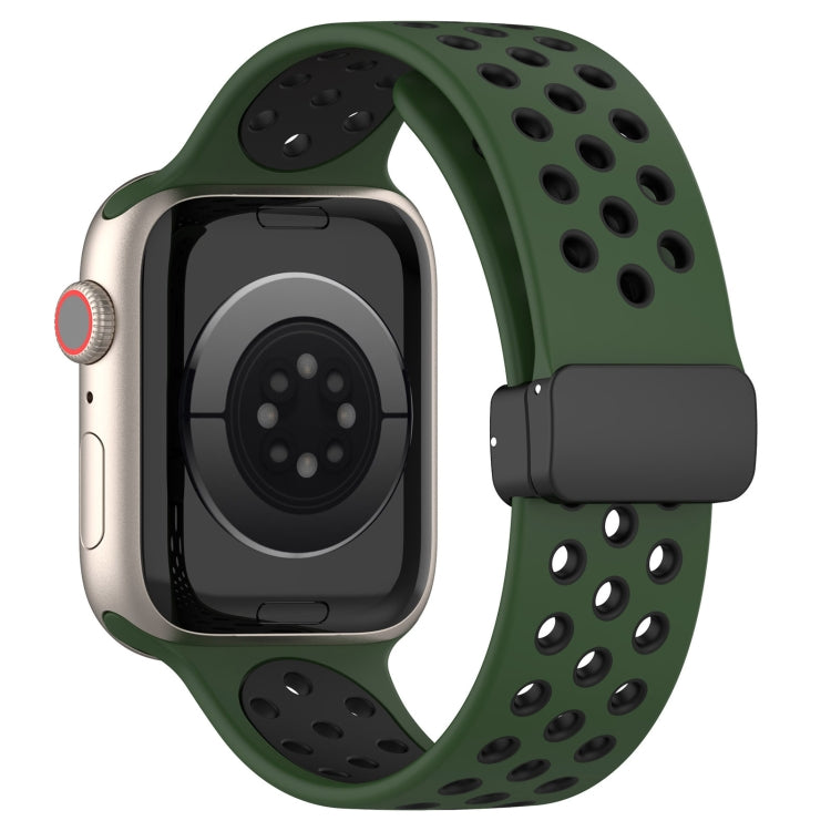 For Apple Watch 2 42mm Magnetic Buckle Silicone Watch Band(Army Green Black) - Watch Bands by buy2fix | Online Shopping UK | buy2fix