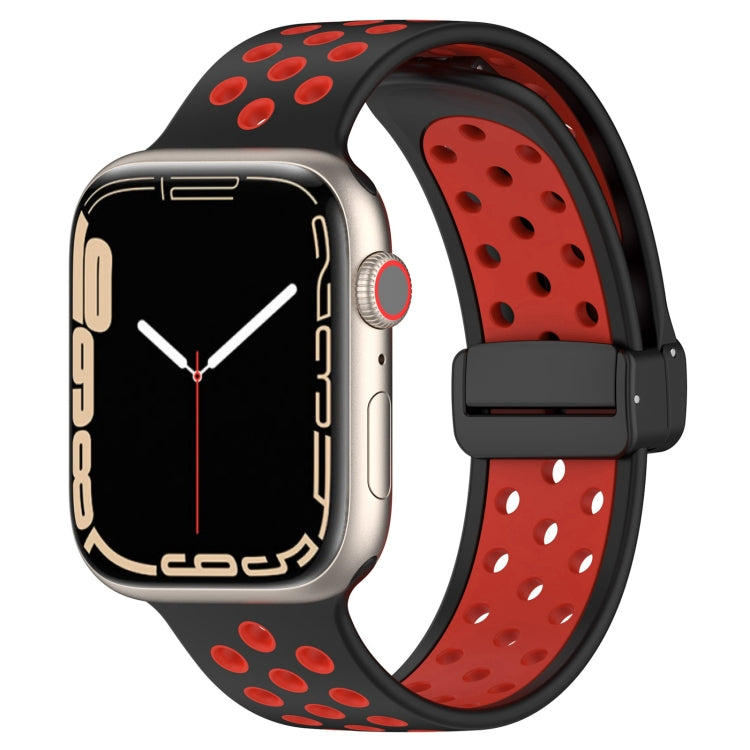 For Apple Watch 42mm Magnetic Buckle Silicone Watch Band(Black Red) - Watch Bands by buy2fix | Online Shopping UK | buy2fix