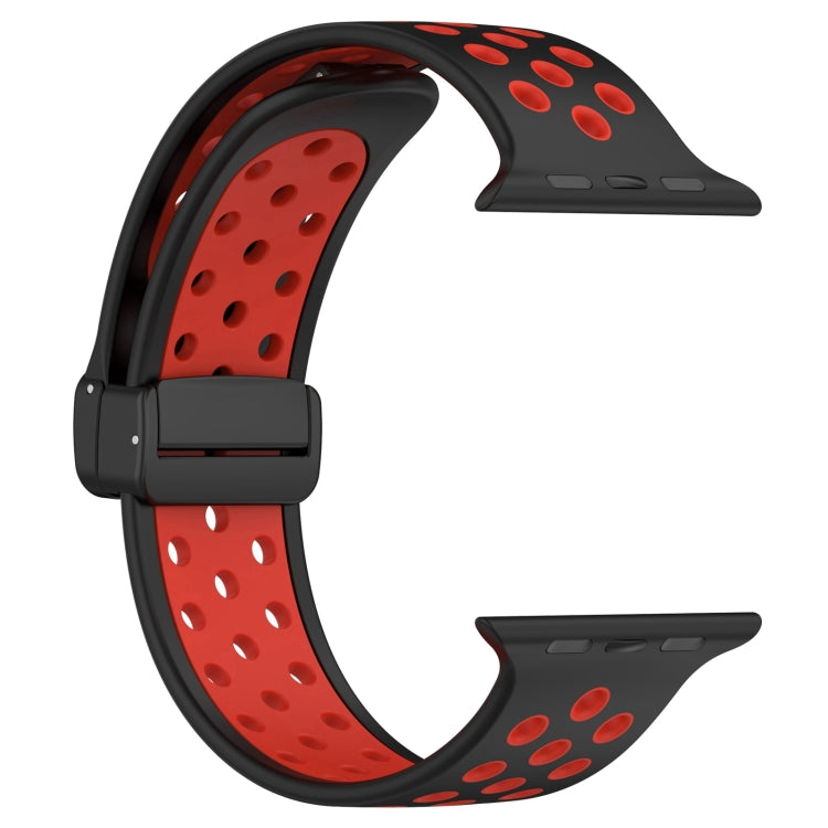 For Apple Watch 42mm Magnetic Buckle Silicone Watch Band(Black Red) - Watch Bands by buy2fix | Online Shopping UK | buy2fix