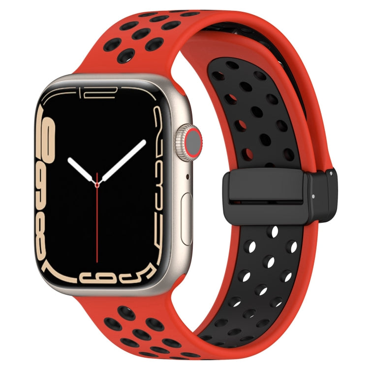 For Apple Watch 42mm Magnetic Buckle Silicone Watch Band(Red Black) - Watch Bands by buy2fix | Online Shopping UK | buy2fix